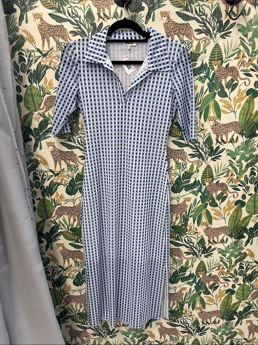 Baum und Pferdgarten Blue and White Check Collared Midi Dress Small